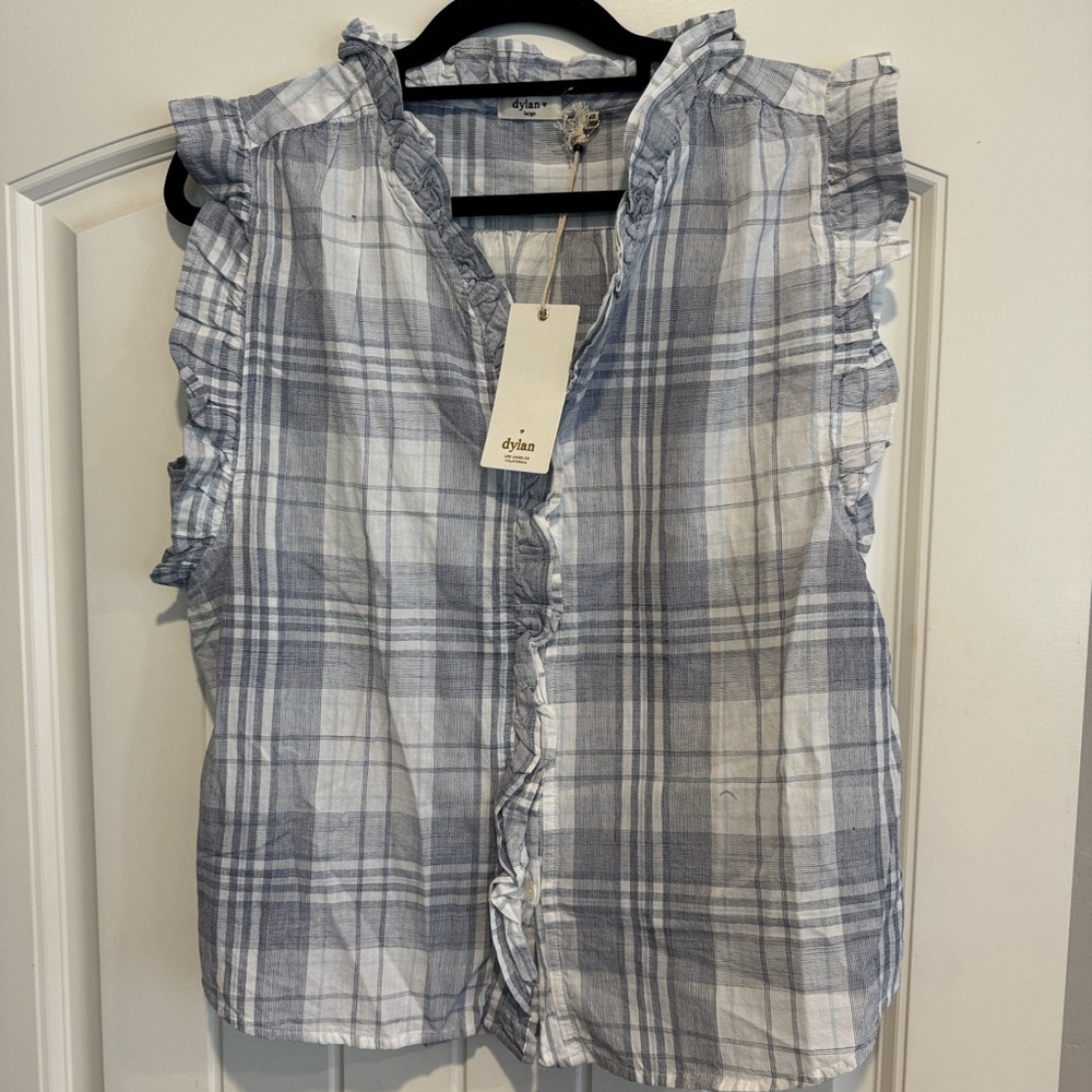Dylan Navy and White Checkered Blouse